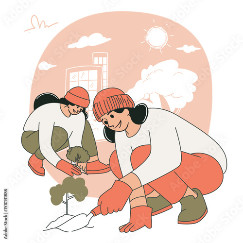 Women digging and planting trees for a better environment
