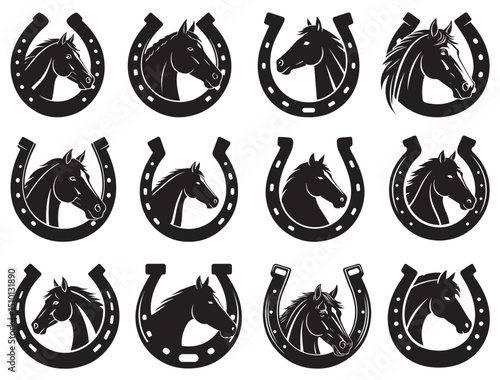 HORSE HEAD IN HORSESHOE SILHOUETTE