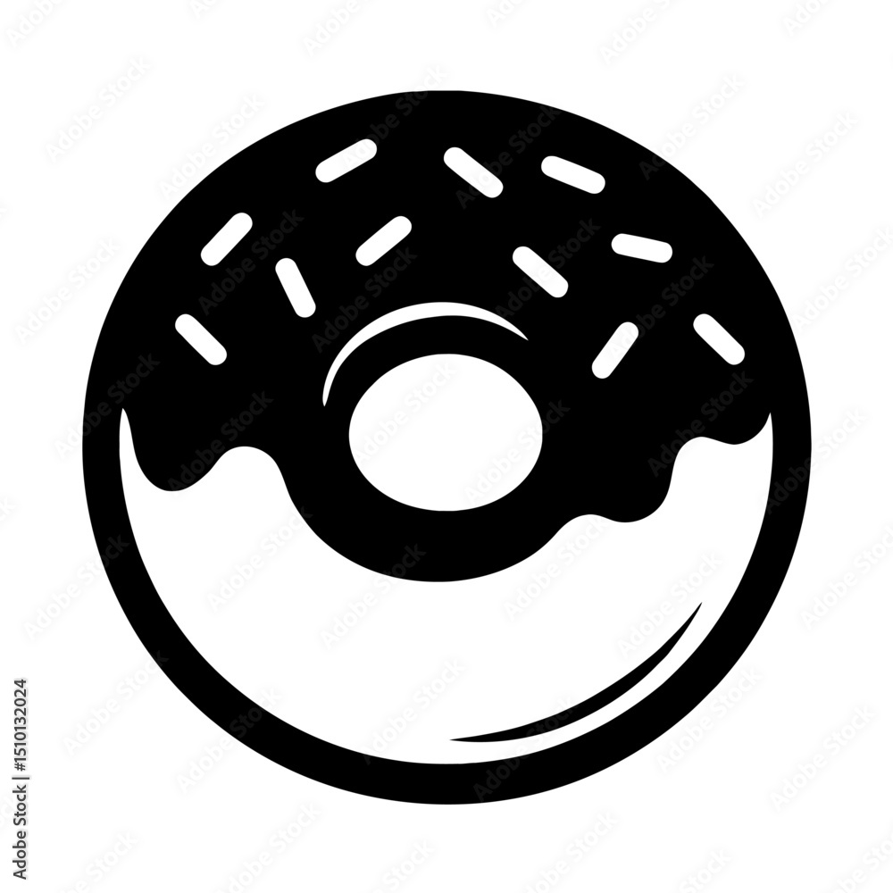 Fototapeta premium Simple Black Donut with Sprinkles Outline Icon Vector Illustration for Sweet Treats
