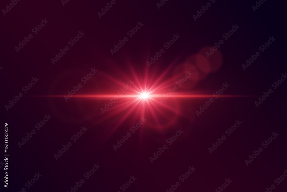 Red glowing star light with rays and glare effect. Red glowing star light with rays and glare effect.