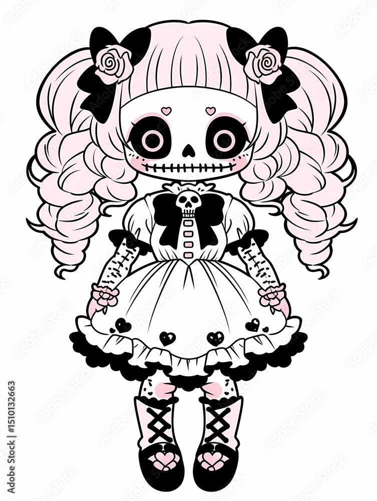 Pink haired chibi anime character on white background Pink haired chibi anime character on white background