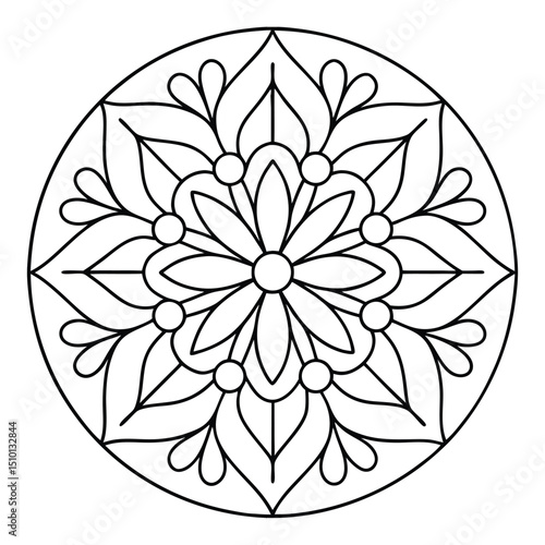 Mandala Art Design with Floral Petals and Circles