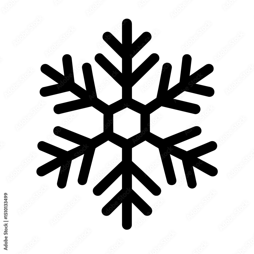 Solid Icon of a Six-Pointed Snowflake - Representing Winter, Cold, and Snow Solid Icon of a Six-Pointed Snowflake - Representing Winter, Cold, and Snow