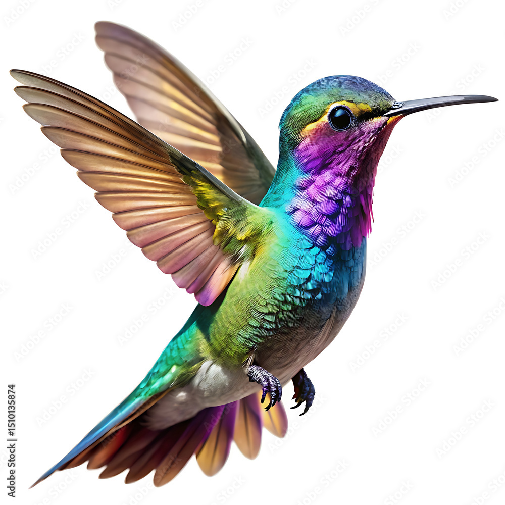 Fototapeta premium Vibrant hummingbird in flight isolated on white