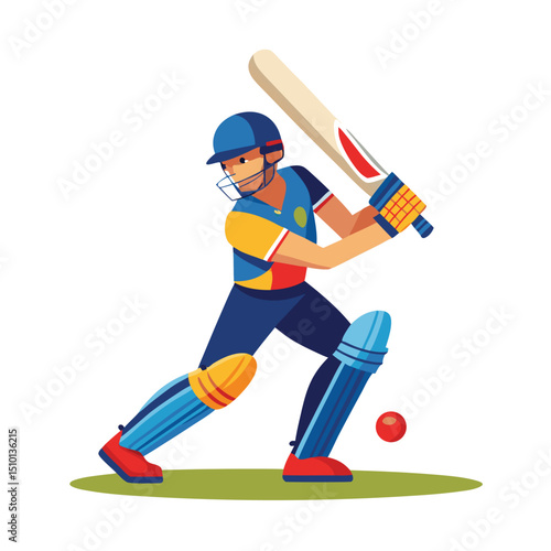 Batsman demonstrates cricket skills on a sunny day in a vibrant field while preparing to strike a ball with his bat during a friendly competition