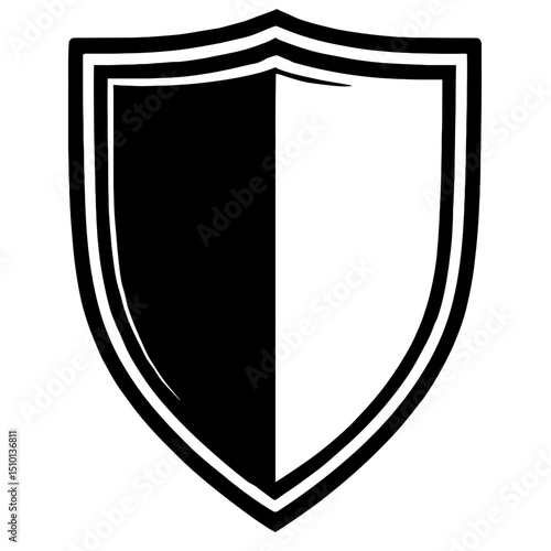 Black and White Split Security Shield Icon Vector Illustration