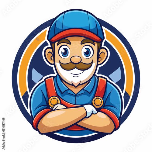 Mechanic cartoon mascot logo design showcasing a friendly character with a cap, overalls, and a cheerful expression ready to represent your automotive service company