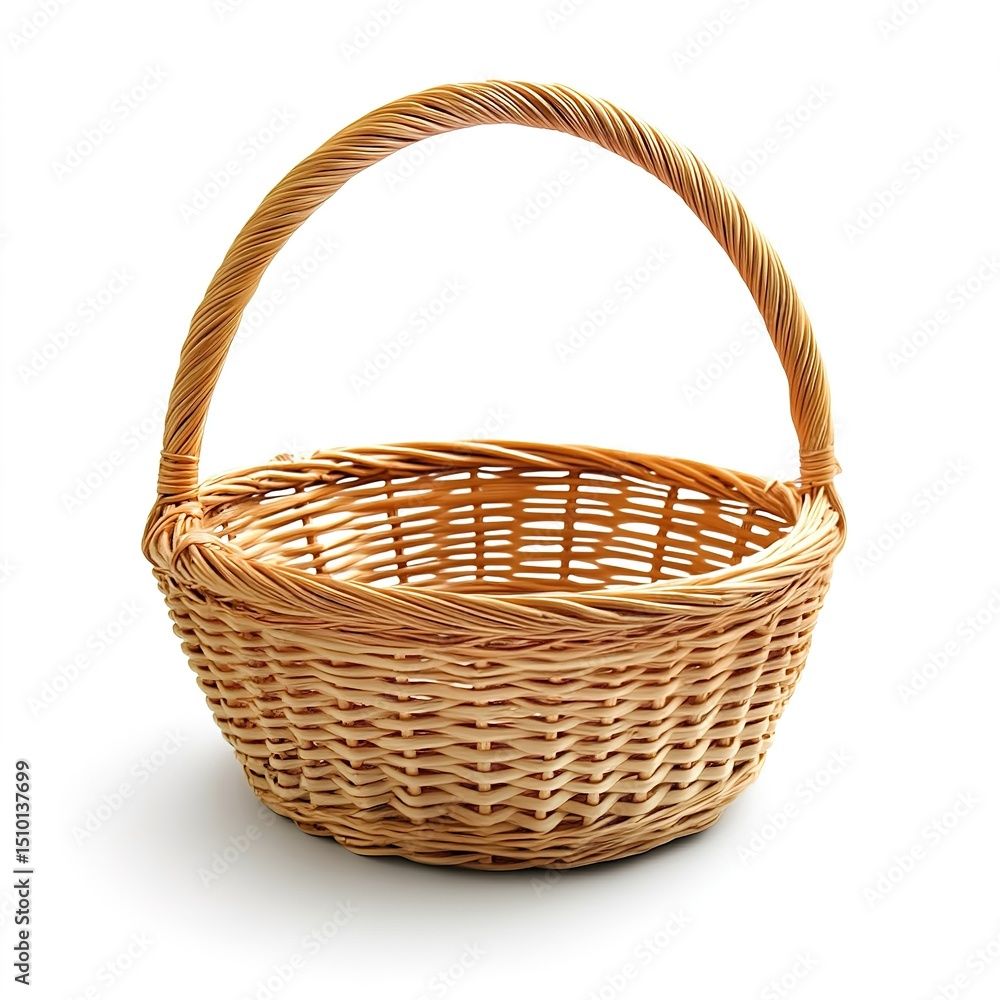 Fototapeta premium Empty light brown wicker basket with handle