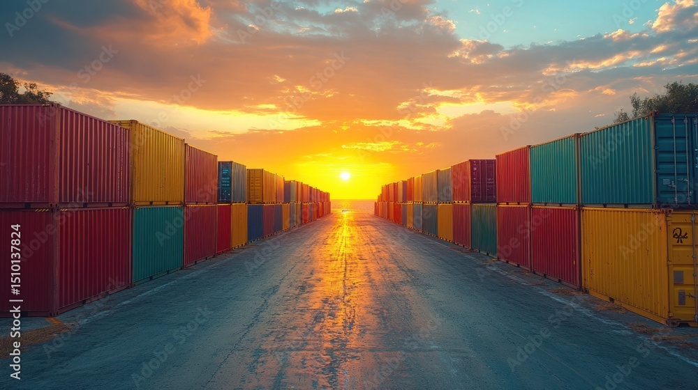 custom made wallpaper toronto digitalShipping containers at port with sunset road (1)