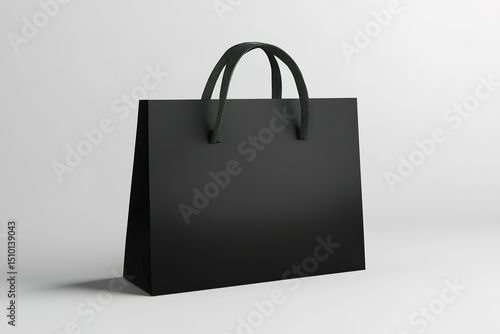 Black shopping bag with black rope handles mockup