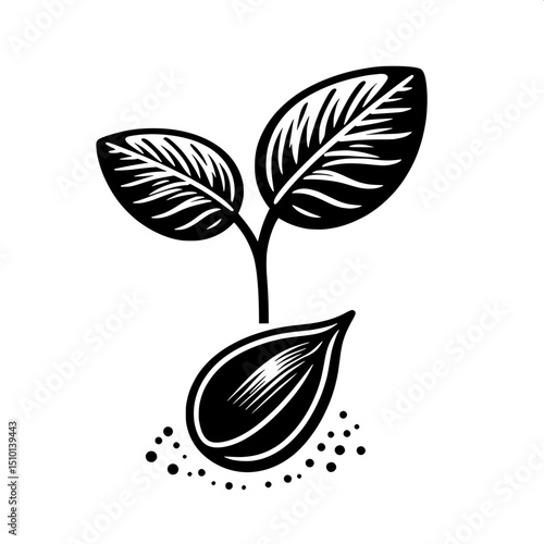 Black and White SVG of a Sprouting Seed Icon