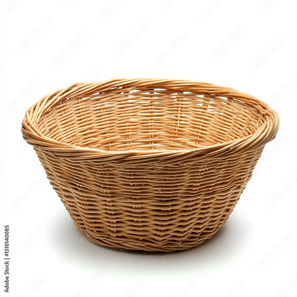 Obraz premium Empty light brown wicker basket on white background