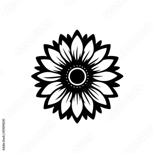 Black and White SVG of a Sunflower Icon