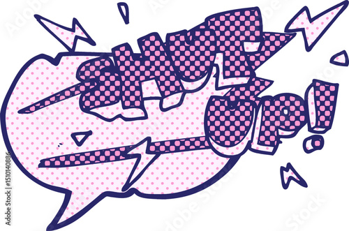 freehand drawn comic book speech bubble cartoon shut up! symbol