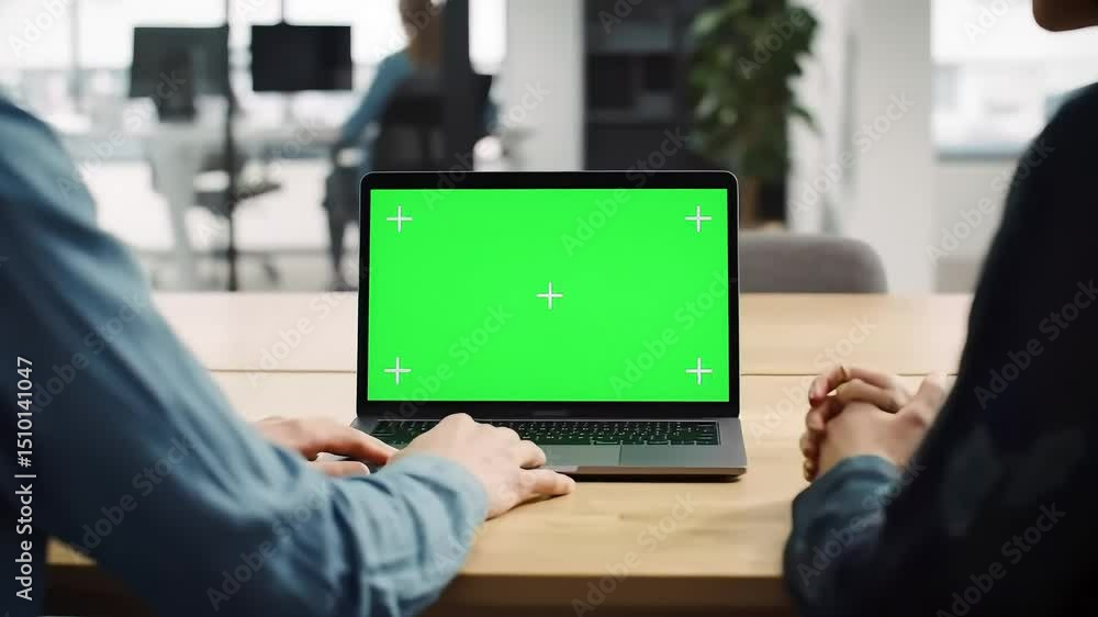 Unrecognizable person using mockup laptop working remotely at home close up. Manager hands scrolling touchpad surfing in internet looking information online. Worker touching chroma key computer pad. Unrecognizable person using mockup laptop working remotely at home close up. Manager hands scrolling touchpad surfing in internet looking information online. Worker touching chroma key computer pad.