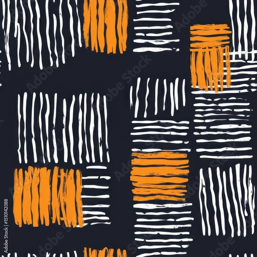 Abstract Orange and White Stripes on Dark Background - Modern Pattern.