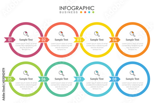 infographic vector illustration with 3, 8, 5, 7 steps, infographic template design. Can be used for process diagrams, presentations, workflows.