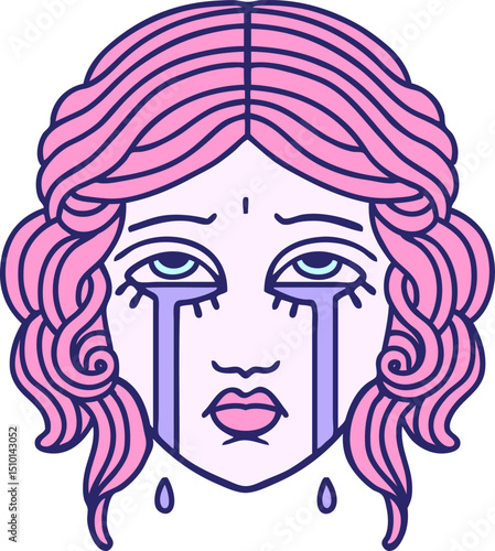 tattoo in traditional style of female face crying