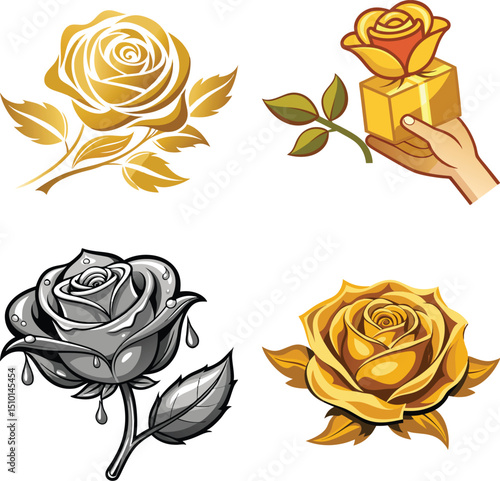 golden rose,rose made of gold .Exquisite gold rose concept art showcasing beauty and sophistication.

