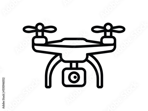 Line art illustration of a drone with camera isolated on a white background for various uses