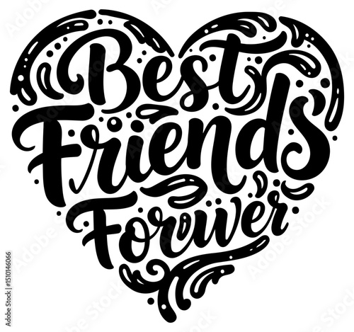 Best Friends Forever heart-shaped graphic design in a black and white style. A decorative heart design with the words "Best Friends Forever" in a stylized handwritten font.