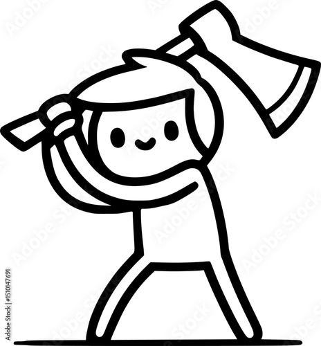 stick figure chopping wood with axe. splitting wood sign, symbol, vector, art