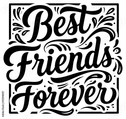 Best friends forever graphic design in a decorative square frame. Friendly message. suitable for apparel or print design. General design with no specific location -