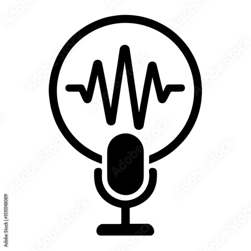 Microphone Voice Waveform Icon - Audio Recording and Sound Recognition Symbol