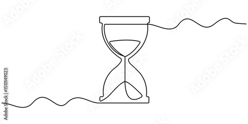 Continuous line drawing of hourglass. One line of hourglass. Hourglass continuous line art. Editable outline, One continuous line drawing of hourglass with flow sand. Retro timer as time passing.