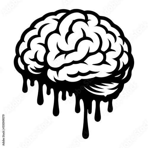 Simple Black Silhouette Dripping Brain Icon