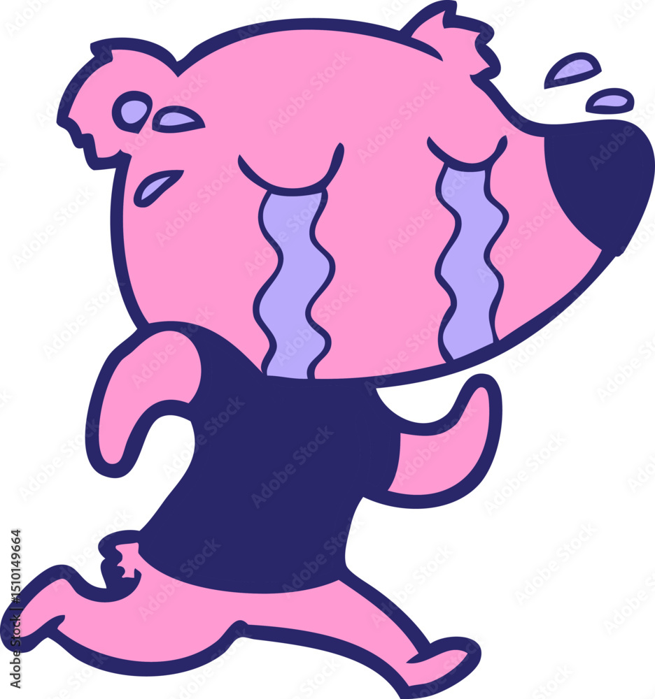 Obraz premium cartoon crying bear running