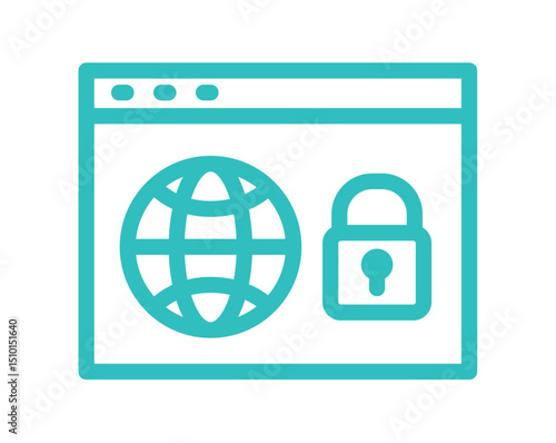 Web security concept with globe and lock icon illustration. Digital insurance icon cyber security symbols concept.
