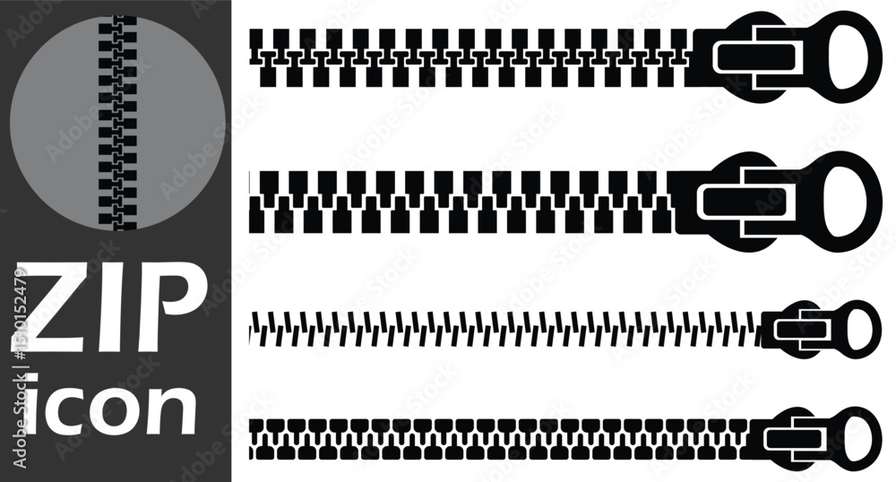 Fototapeta premium Zipper set. Zipper seamless vector set, tailor and clothing industry accessories. Different close zippers brush elements, Zipper silhouette.