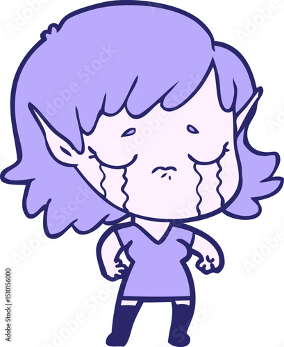 cartoon crying elf girl