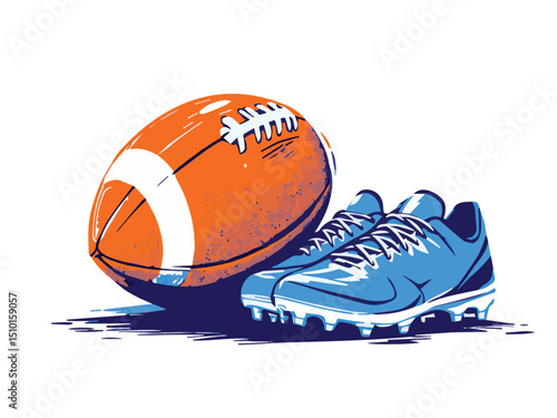 Football with Cleats – Sports Gear Composition Illustration
