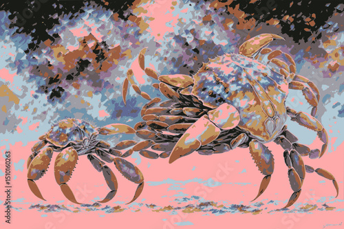 Un toro en un campo pastando, abstracto, 10 colores, cancer