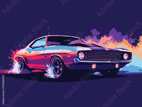 Classic Muscle Car Drifting – Retro Automotive Illustration