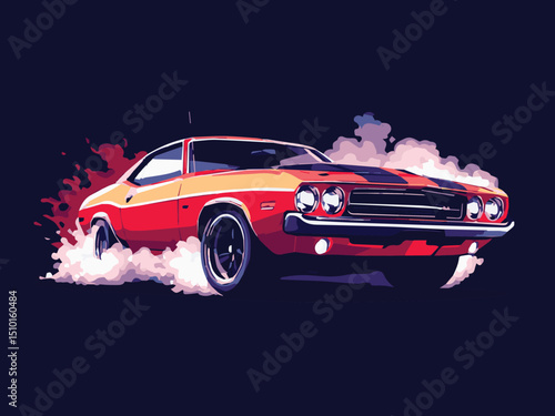 Classic Muscle Car Drifting – Retro Automotive Illustration