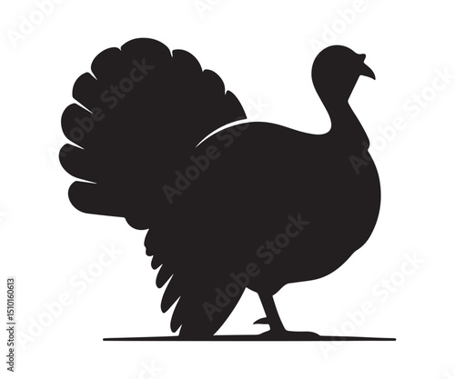 Vector silhouette of a turkey in black and white. Logo of a turkey