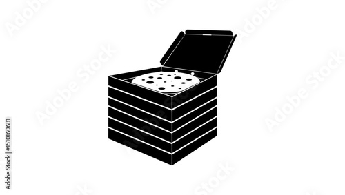 pizza boxes, black isolated silhouette