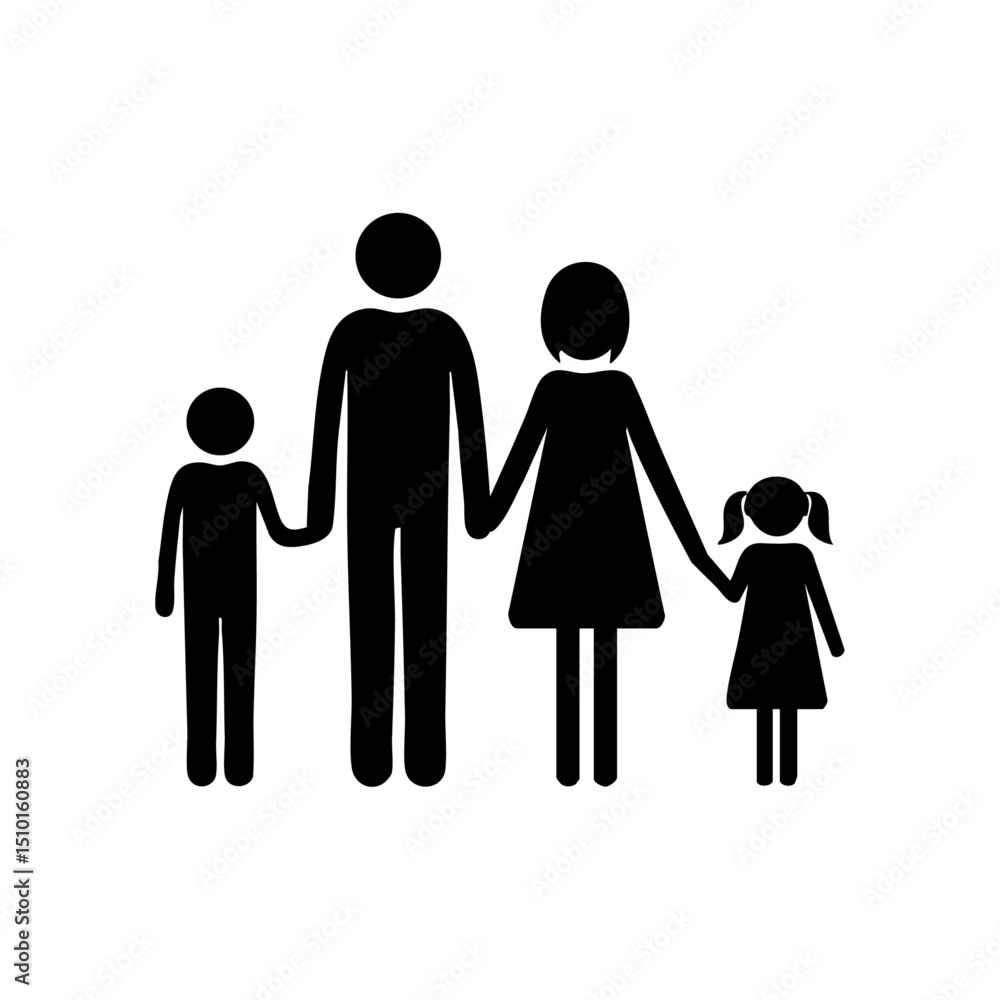 Simple vector of a family of four holding hands, symbolizing unity, care, and parenthood.
Simple vector of a family of four holding hands, symbolizing unity, care, and parenthood.