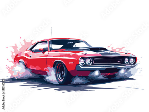Classic Muscle Car Drifting – Retro Automotive Illustration