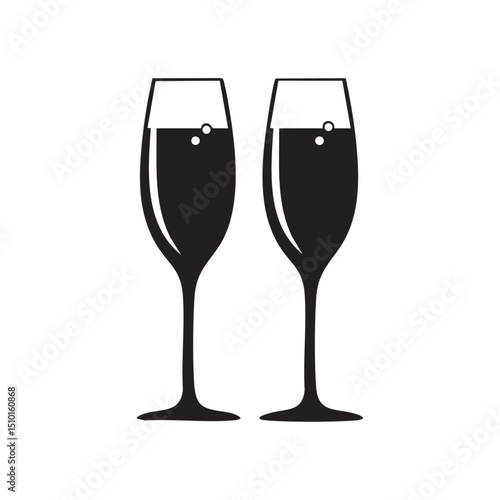 Silhouette of two champagne flutes in minimalist black style, symbolizing celebration, party, and elegance.

