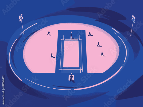 Top View of Cricket Pitch with Players – Match Overview Illustration
