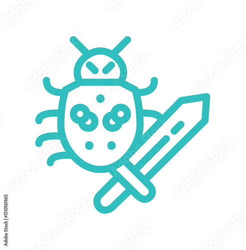 Insect with sword icon illustrating pest control concept Digital insurance icon cyber security symbols concept.