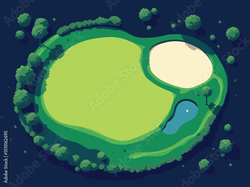 Golf Course Aerial View with Sand Trap and Trees – Sports Field Illustration