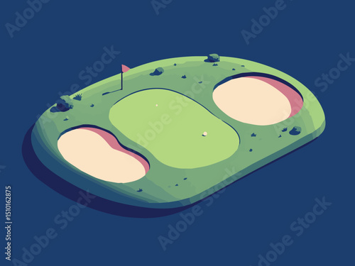 Golf Course with Flag and Bunkers – Aerial Sports Landscape Illustration