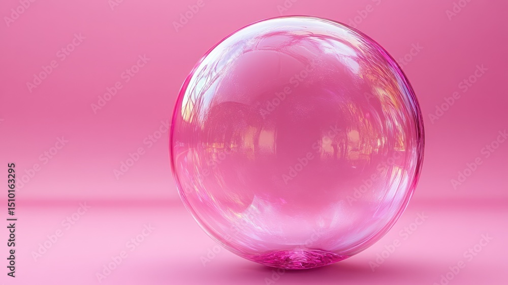 Single bubble on pink background, reflecting light Single bubble on pink background, reflecting light