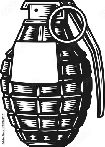 hand grenade illustration black and white military weapon icon vintage explosive device, sketch