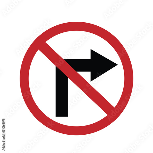 No Right Turn Sign: An impactful depiction of a "no right turn" traffic sign, clearly illustrated and symbolizing restrictions in a decisive manner.
